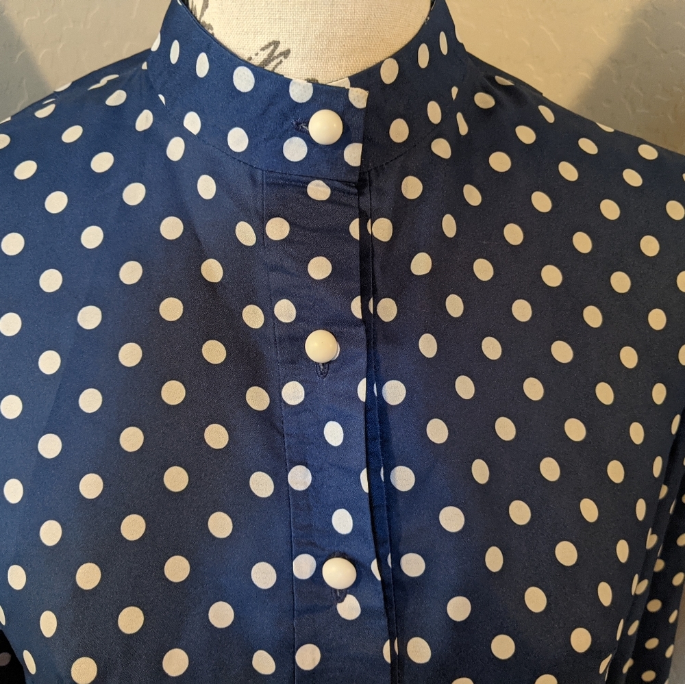 Vintage 80s Mandarin Collarless Blouse 33" or Mini Dress - Picture 3 of 4